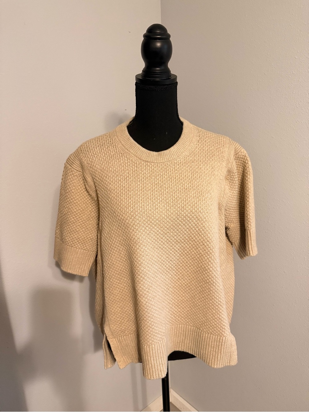 Banana Republic Cream Short-Sleeve Textured Knit Crewneck Sweater